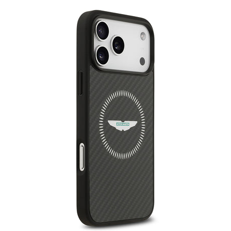 Apple iPhone 17 Pro Max Kılıf Aston Martin Orjinal Lisanslı M-safe Şarj Özellikli Karbon Fiber Kevlar Kapak