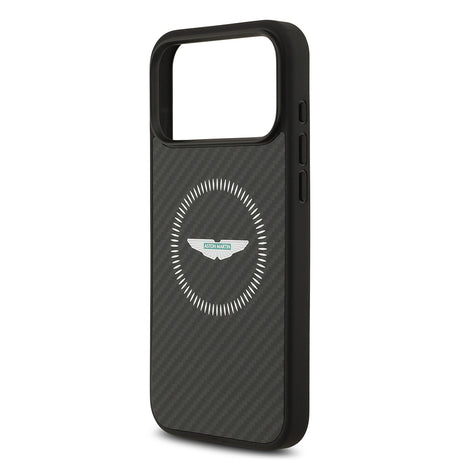 Apple iPhone 17 Pro Max Kılıf Aston Martin Orjinal Lisanslı M-safe Şarj Özellikli Karbon Fiber Kevlar Kapak