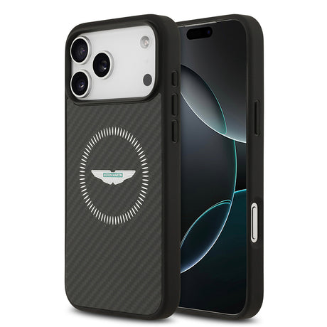 Apple iPhone 17 Pro Max Kılıf Aston Martin Orjinal Lisanslı M-safe Şarj Özellikli Karbon Fiber Kevlar Kapak