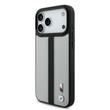 Apple iPhone 17 Pro Max Kılıf BMW Orjinal Lisanslı M-safe Şarj Özellikli Deri Arka Yüzey Metal Logolu Delikli Şerit Tasarımlı Kapak
