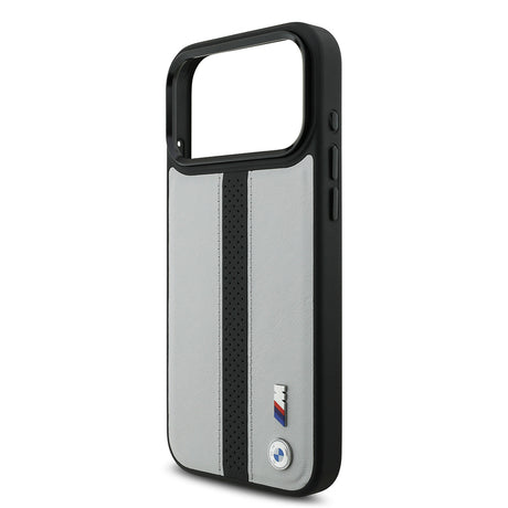 Apple iPhone 17 Pro Max Kılıf BMW Orjinal Lisanslı M-safe Şarj Özellikli Deri Arka Yüzey Metal Logolu Delikli Şerit Tasarımlı Kapak