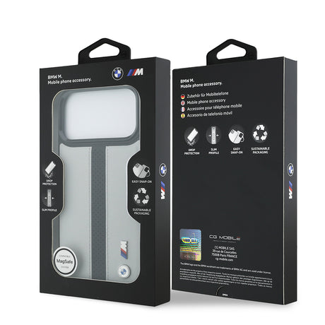 Apple iPhone 17 Pro Max Kılıf BMW Orjinal Lisanslı M-safe Şarj Özellikli Deri Arka Yüzey Metal Logolu Delikli Şerit Tasarımlı Kapak