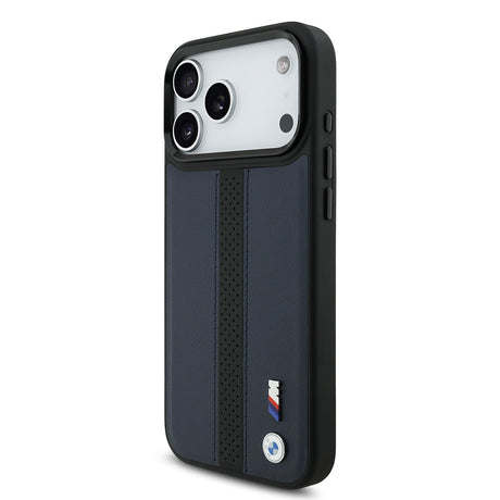Apple iPhone 17 Pro Max Kılıf BMW Orjinal Lisanslı M-safe Şarj Özellikli Deri Arka Yüzey Metal Logolu Delikli Şerit Tasarımlı Kapak