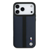 Apple iPhone 17 Pro Max Kılıf BMW Orjinal Lisanslı M-safe Şarj Özellikli Deri Arka Yüzey Metal Logolu Delikli Şerit Tasarımlı Kapak
