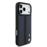 Apple iPhone 17 Pro Max Kılıf BMW Orjinal Lisanslı M-safe Şarj Özellikli Deri Arka Yüzey Metal Logolu Delikli Şerit Tasarımlı Kapak