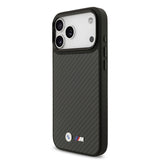Apple iPhone 17 Pro Max Kılıf BMW Orjinal Lisanslı M-safe Şarj Özellikli Karbon Fiber Metal Logolu Kevlar Kapak