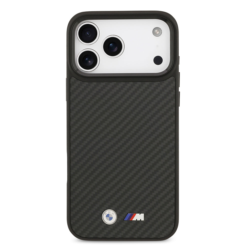 Apple iPhone 17 Pro Max Kılıf BMW Orjinal Lisanslı M-safe Şarj Özellikli Karbon Fiber Metal Logolu Kevlar Kapak