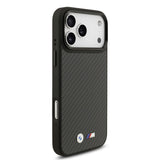 Apple iPhone 17 Pro Max Kılıf BMW Orjinal Lisanslı M-safe Şarj Özellikli Karbon Fiber Metal Logolu Kevlar Kapak