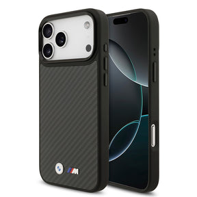 Apple iPhone 17 Pro Max Kılıf BMW Orjinal Lisanslı M-safe Şarj Özellikli Karbon Fiber Metal Logolu Kevlar Kapak