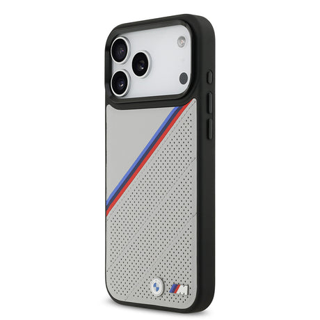 Apple iPhone 17 Pro Max Kılıf BMW Orjinal Lisanslı M-safe Şarj Özellikli M Logolu Üç Şeritli Delikli Deri Kapak