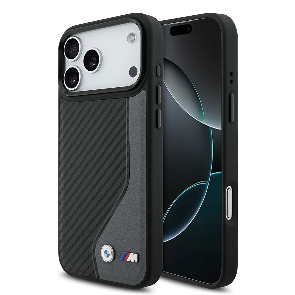 Apple iPhone 17 Pro Max Kılıf BMW Orjinal Lisanslı M-safe Şarj Özellikli Metal BMW ve M Logolu PU Karbon Tasarımlı Kapak