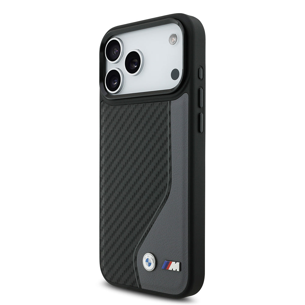 Apple iPhone 17 Pro Max Kılıf BMW Orjinal Lisanslı M-safe Şarj Özellikli Metal BMW ve M Logolu PU Karbon Tasarımlı Kapak