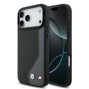 Apple iPhone 17 Pro Max Kılıf BMW Orjinal Lisanslı M-safe Şarj Özellikli Metal BMW ve M Logolu PU Karbon Tasarımlı Kapak