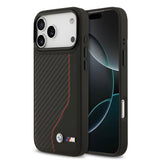 Apple iPhone 17 Pro Max Kılıf BMW Orjinal Lisanslı M-safe Şarj Özellikli Metal BMW ve M Logolu PU Karbon Tasarımlı Kapak