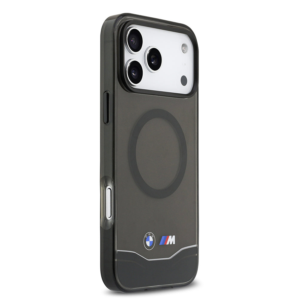 Apple iPhone 17 Pro Max Kılıf BMW Orjinal Lisanslı M-safe Şarj Özellikli Metal Buton Tasarımlı Tranparan M Dizayn Kapak