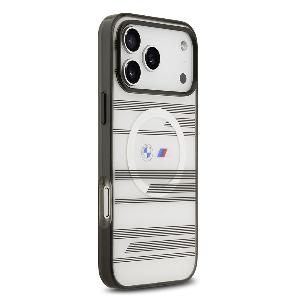 Apple iPhone 17 Pro Max Kılıf BMW Orjinal Lisanslı M-safe Şarj Özellikli Metal Kamera Butonlu Yatay Şeritli M Dizayn Kapak