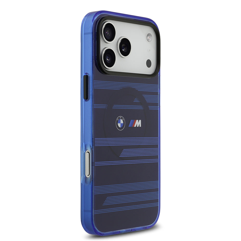 Apple iPhone 17 Pro Max Kılıf BMW Orjinal Lisanslı M-safe Şarj Özellikli Metal Kamera Butonlu Yatay Şeritli M Dizayn Kapak