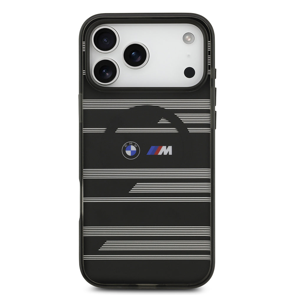 Apple iPhone 17 Pro Max Kılıf BMW Orjinal Lisanslı M-safe Şarj Özellikli Metal Kamera Butonlu Yatay Şeritli M Dizayn Kapak