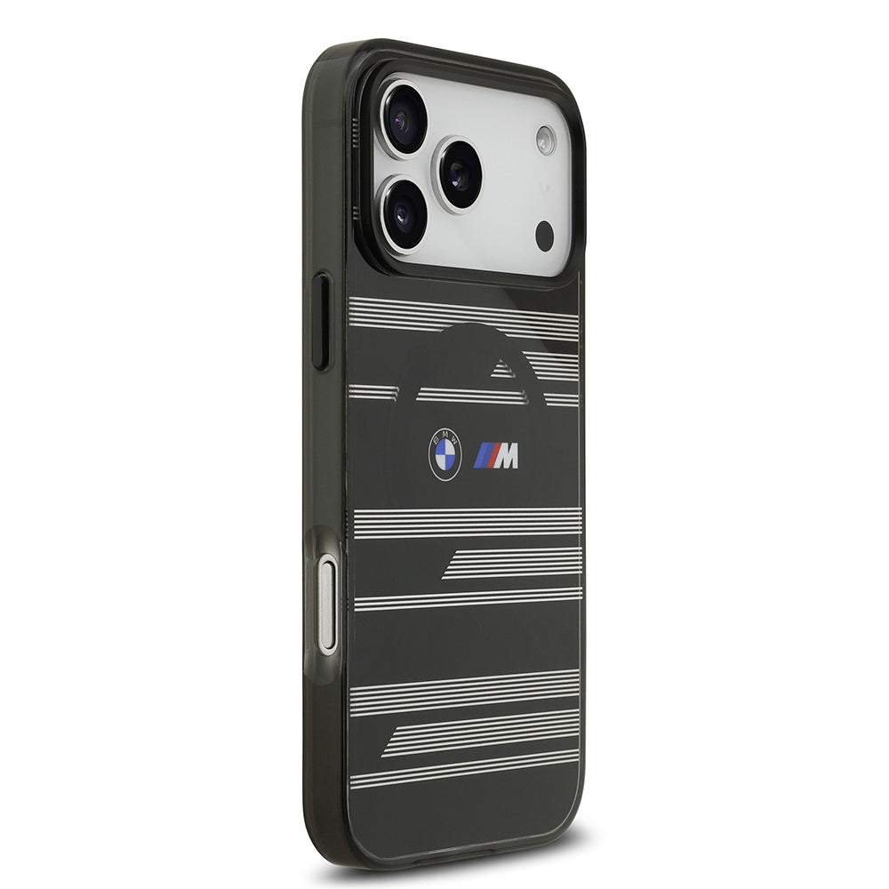 Apple iPhone 17 Pro Max Kılıf BMW Orjinal Lisanslı M-safe Şarj Özellikli Metal Kamera Butonlu Yatay Şeritli M Dizayn Kapak