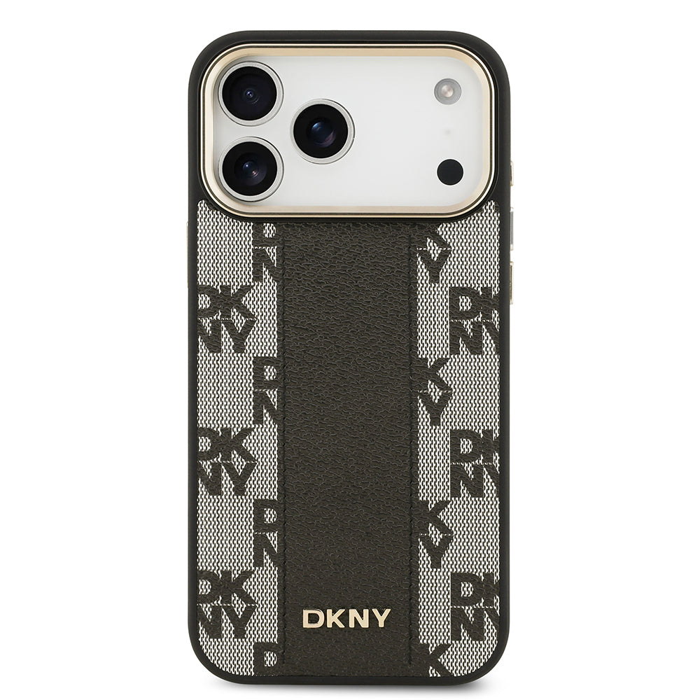 Apple iPhone 17 Pro Max Kılıf DKNY Orjinal Lisanslı M-safe Şarj Özellikli 3D Yazılı Checkered Pattern Kapak