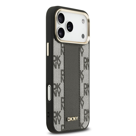 Apple iPhone 17 Pro Max Kılıf DKNY Orjinal Lisanslı M-safe Şarj Özellikli 3D Yazılı Checkered Pattern Kapak