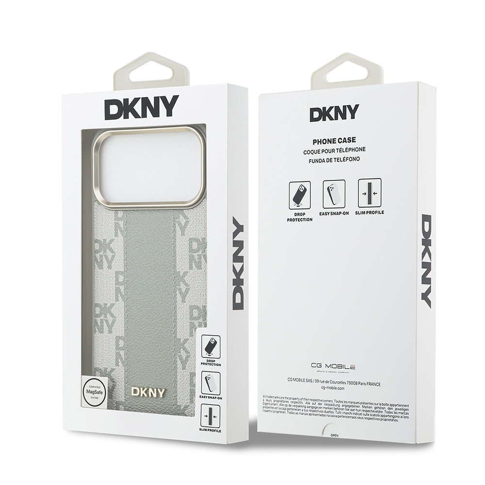 Apple iPhone 17 Pro Max Kılıf DKNY Orjinal Lisanslı M-safe Şarj Özellikli 3D Yazılı Checkered Pattern Kapak