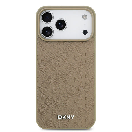 Apple iPhone 17 Pro Max Kılıf DKNY Orjinal Lisanslı M-safe Şarj Özellikli 3D Yazılı Grid Pattern Kapak