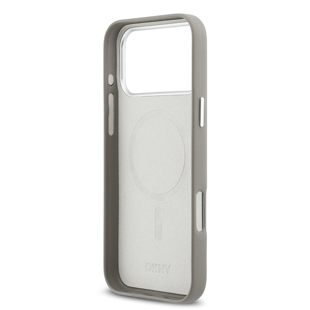 Apple iPhone 17 Pro Max Kılıf DKNY Orjinal Lisanslı M-safe Şarj Özellikli PU Büyük Dikey Logolu Kapak