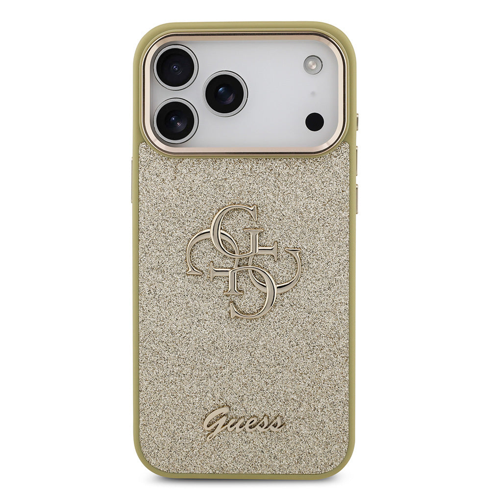 Apple iPhone 17 Pro Max Kılıf Guess Orjinal Lisanslı 4G Büyük Metal Kamera Çerçeveli ve Logolu Glitter Kapak