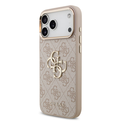 Apple iPhone 17 Pro Max Kılıf Guess Orjinal Lisanslı Gold Metal Kamera Çerçeveli 4G Desenli Metal Büyük 4G ve Yazı Logolu Kapak