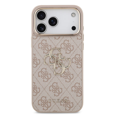 Apple iPhone 17 Pro Max Kılıf Guess Orjinal Lisanslı Gold Metal Kamera Çerçeveli 4G Desenli Metal Büyük 4G ve Yazı Logolu Kapak