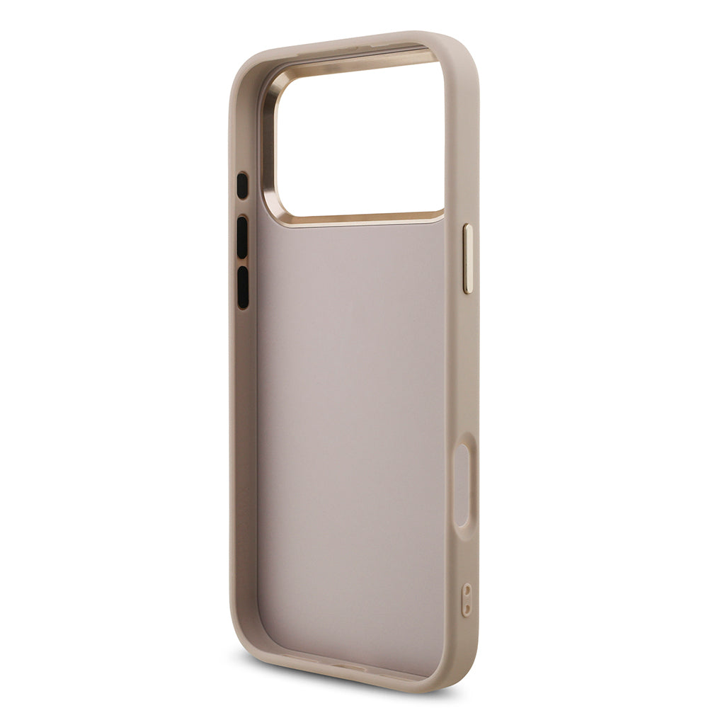 Apple iPhone 17 Pro Max Kılıf Guess Orjinal Lisanslı Gold Metal Kamera Çerçeveli 4G Desenli Metal Büyük 4G ve Yazı Logolu Kapak