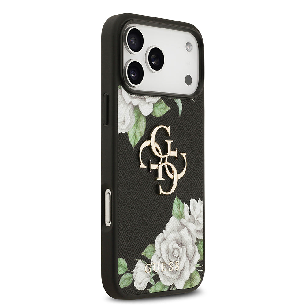 Apple iPhone 17 Pro Max Kılıf Guess Orjinal Lisanslı Gül Baskılı Büyük Metal Logo Dizaynlı Kapak