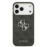 Apple iPhone 17 Pro Max Kılıf Guess Orjinal Lisanslı Gümüş Metal Kamera Çerçeveli 4G Desenli Metal Büyük 4G ve Yazı Logolu Kapak
