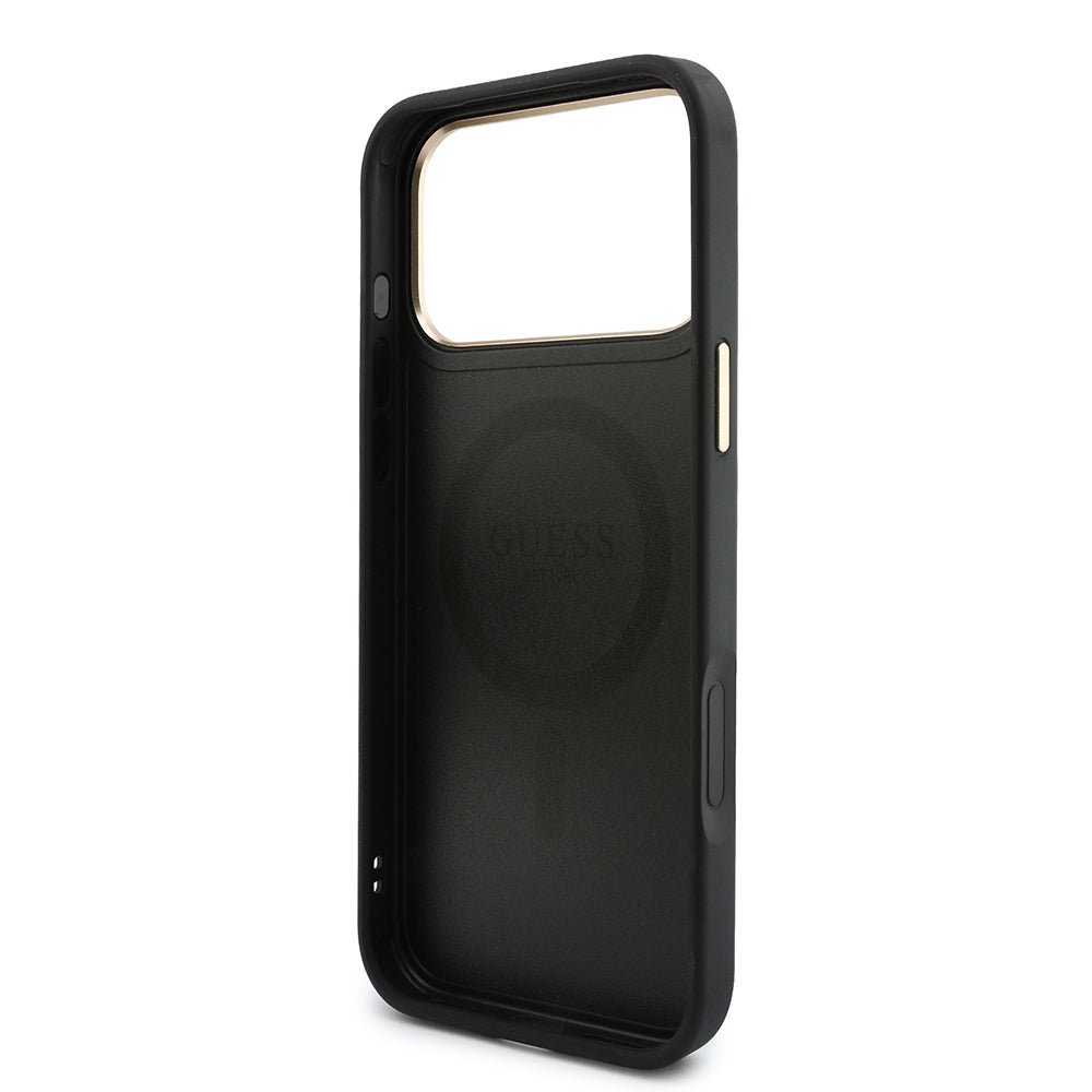 Apple iPhone 17 Pro Max Kılıf Guess Orjinal Lisanslı M-safe Şarj Özellikli 4G Büyük Metal Logolu Kartlıklı Kapak