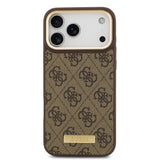 Apple iPhone 17 Pro Max Kılıf Guess Orjinal Lisanslı M-safe Şarj Özellikli 4G Desenli PU Metal Plaka Klasik Logolu Kapak