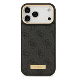 Apple iPhone 17 Pro Max Kılıf Guess Orjinal Lisanslı M-safe Şarj Özellikli 4G Desenli PU Metal Plaka Klasik Logolu Kapak