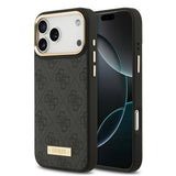 Apple iPhone 17 Pro Max Kılıf Guess Orjinal Lisanslı M-safe Şarj Özellikli 4G Desenli PU Metal Plaka Klasik Logolu Kapak