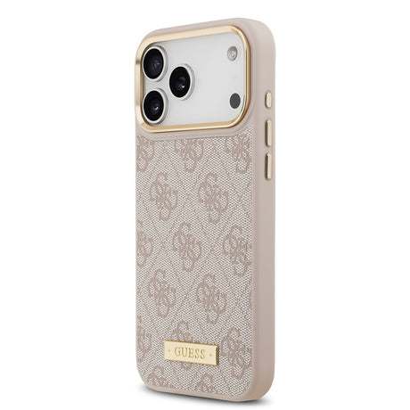 Apple iPhone 17 Pro Max Kılıf Guess Orjinal Lisanslı M-safe Şarj Özellikli 4G Desenli PU Metal Plaka Klasik Logolu Kapak