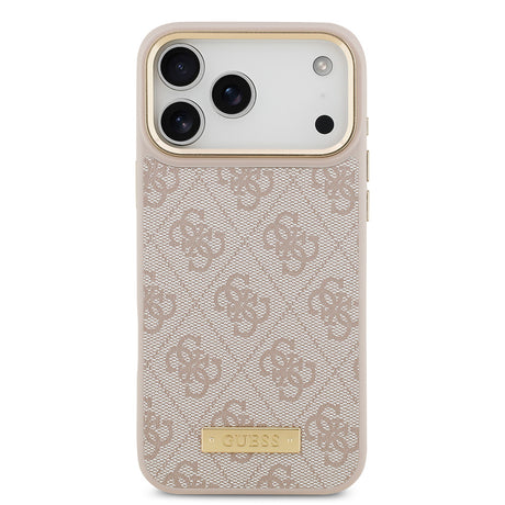 Apple iPhone 17 Pro Max Kılıf Guess Orjinal Lisanslı M-safe Şarj Özellikli 4G Desenli PU Metal Plaka Klasik Logolu Kapak