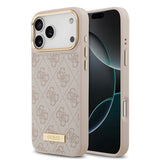 Apple iPhone 17 Pro Max Kılıf Guess Orjinal Lisanslı M-safe Şarj Özellikli 4G Desenli PU Metal Plaka Klasik Logolu Kapak