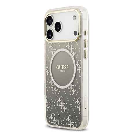 Apple iPhone 17 Pro Max Kılıf Guess Orjinal Lisanslı M-safe Şarj Özellikli 4G Desenli Simli Silikon Kapak