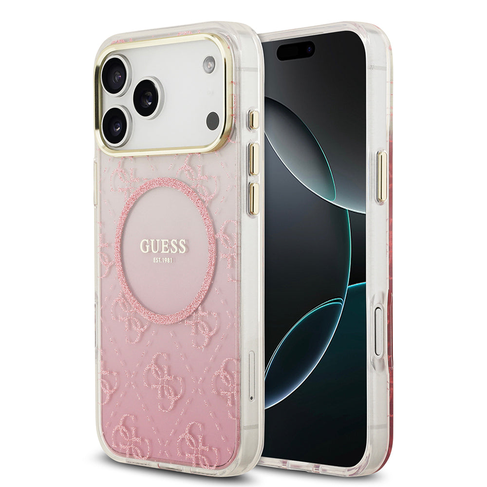 Apple iPhone 17 Pro Max Kılıf Guess Orjinal Lisanslı M-safe Şarj Özellikli 4G Desenli Simli Silikon Kapak