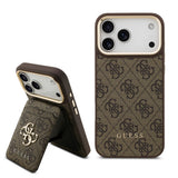 Apple iPhone 17 Pro Max Kılıf Guess Orjinal Lisanslı M-safe Şarj Özellikli 4G Metal Büyük Logolu Kartlıklı Kapak