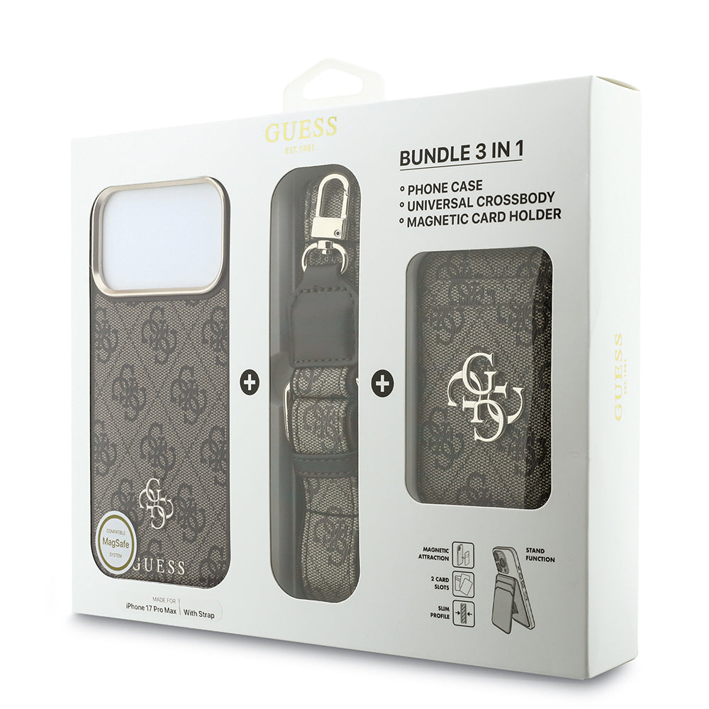 Apple iPhone 17 Pro Max Kılıf Guess Orjinal Lisanslı M-safe Şarj Özellikli Askılı ve 4G Metal Logolu Kartlıklı Kapak
