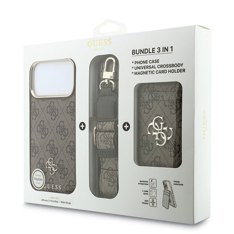 Apple iPhone 17 Pro Max Kılıf Guess Orjinal Lisanslı M-safe Şarj Özellikli Askılı ve 4G Metal Logolu Kartlıklı Kapak