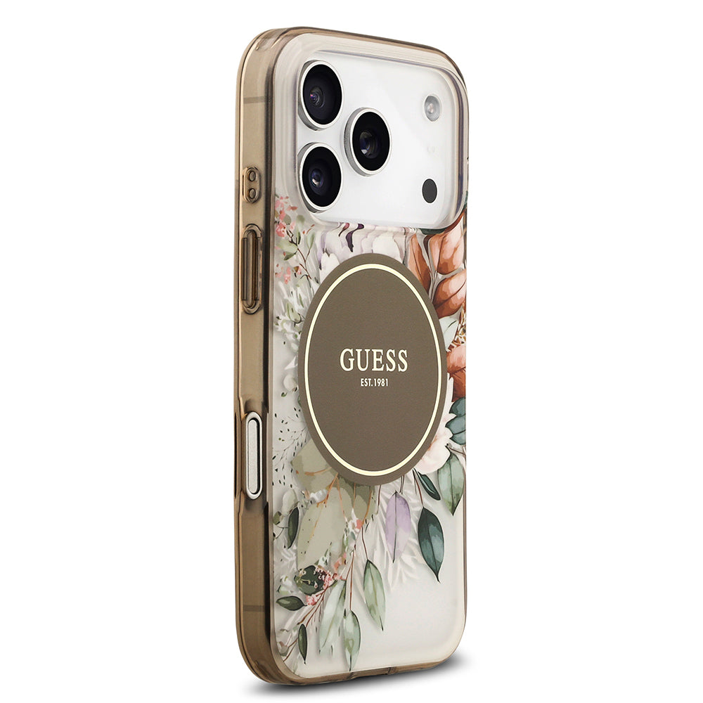 Apple iPhone 17 Pro Max Kılıf Guess Orjinal Lisanslı M-safe Şarj Özellikli Flower Tonal Circle Kapak