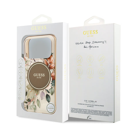 Apple iPhone 17 Pro Max Kılıf Guess Orjinal Lisanslı M-safe Şarj Özellikli Flower Tonal Circle Kapak