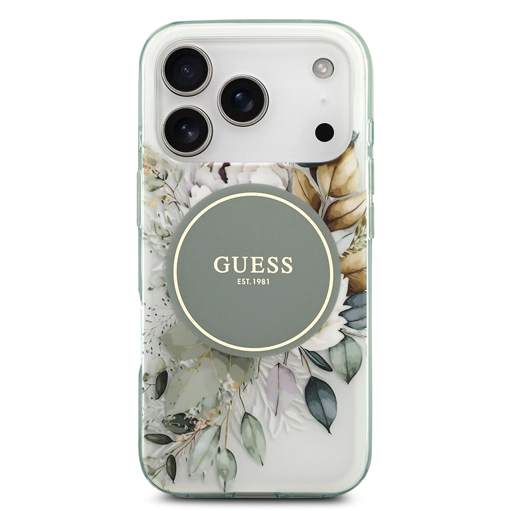 Apple iPhone 17 Pro Max Kılıf Guess Orjinal Lisanslı M-safe Şarj Özellikli Flower Tonal Circle Kapak