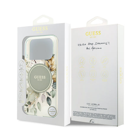 Apple iPhone 17 Pro Max Kılıf Guess Orjinal Lisanslı M-safe Şarj Özellikli Flower Tonal Circle Kapak